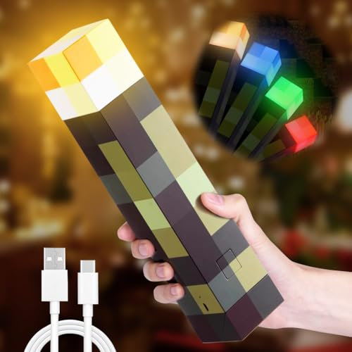 Lampe Fackel Wandlampe 28cm, 4 Farben Wall Fackel Nachtlicht, Nachtlampe USB Wiederaufladbare LED Lichter, Led Fackel Kinder für Hand oder Wandhalterung Beleuchtung Spielzeug Geschenke