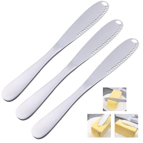 KASESSS 3 Pezzi Coltello Burro, Coltello da Burro in Acciaio Inossidabile, Coltelli Spalmatori di Formaggio, Coltello da Burro Multifunzione per Tagliare o Spalmare Formaggio, Burro, Marmellata