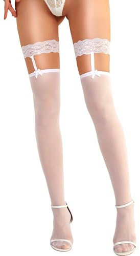RSLOVE Hold Up Stockings Women - Lace Tights Thigh Highs with Suspenders Belt