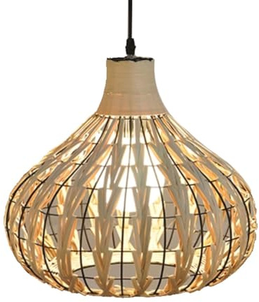 YGZPALH Lampada A Sospensione in Stile Americano Lampadario in Rattan Tropicale Cesto Lampada da Appendere Lampada A Sospensione Middle Century in Marrone Scuro Paralume Industriale per La Camera
