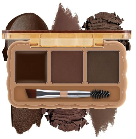 Boobeen Paleta de Cejas, Kit de Polvos para de 3 Colores, Pomada para con Pincel de Doble Punta, Kit de Maquillaje de Ojos de Larga Duración, Esculpe y Define las Ceja, para Principiantes