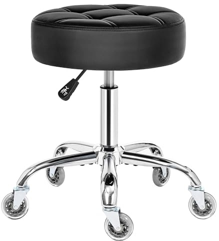 BEWISHOME Rollhocker mit Rollen,Verstellbarer Hocker für hohe Belastungen bis 200 kg,360° Drehhocker Hocker für Salon,Spa PU-Sitzpolsterung (schwarz) EBYD01B