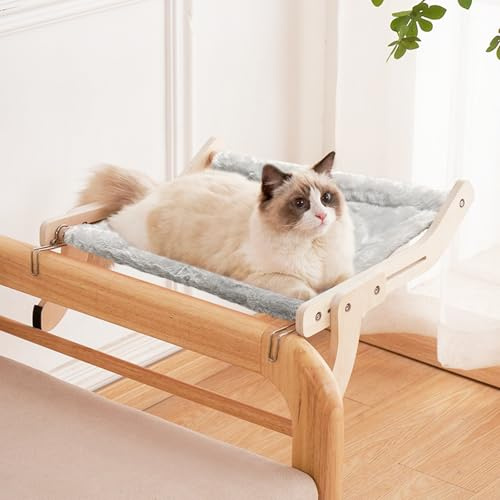 TOTHDATE Cat Window Seat for Home Cats, Wooden Cat Window Perches Heating Lounger Window Hammock for Window Sills Bedside Tables Balcony, Grey
