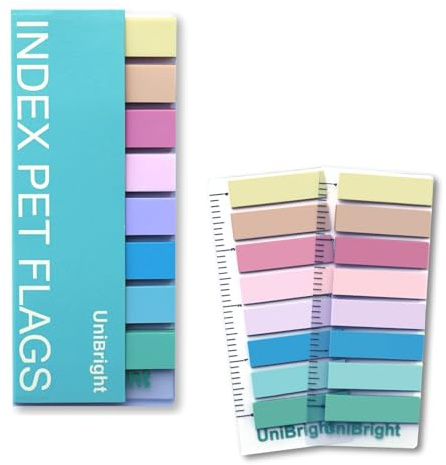 UniBright 400 pcs Sticky Tabs for Books, Colored Transparent and Writable Page Markers with 4 Inch Ruler, Repositionable Strong Sticky Page Tabs for Bible, Notebook, Office & School