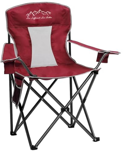 Camping Chairs Outdoor Portable Folding Chair with Mesh Back, Crimson