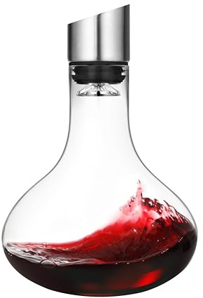 Wine Decanter,Red Wine Carafe,Decanter with Built-in Aerator Pourer, 100% Hand Blown Lead-Free Crystal Glass with Stainless Steel Pourer Lid, Filter, Wine Gifts for Men