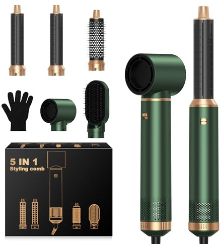 Airbrush 5 en 1, Seche Cheveux 5 en 1, Airstyler avec 5 Accessoires Seche Cheveux Ionique, Boucleur Automatique, Brosse Coiffante Chauffante, Brosse Lissante pour Sécher, Boucler, Lisser