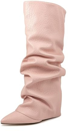 Generisch Fashionable knee-high women's boots with pointed toe, chunky heel for stylish elegance in everyday life as well as special occasions with casual design, stacked look, winter boots for women