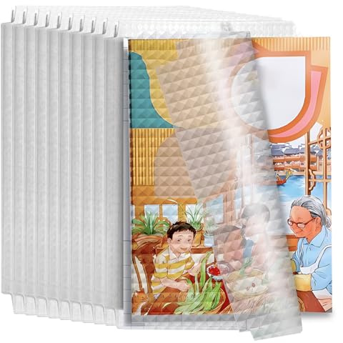 10Pcs Book Cover with 10x Name Labels, Clear Waterproof Book Covering Film with Diamond Texture, No-Trimming A4 Book Protectors Sleeves for Textbooks & Notebooks