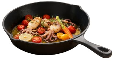 Komost Cast Iron Frying Pan 10 Inch, Unseasoned Skillet Frying Pans with Pour Spouts for Gas, Induction, Grill - No Coating, Chemical-Free, Oven Safe, Even Heating Cookware