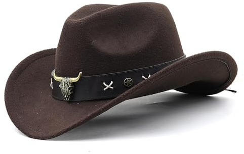 NIDONE Filt cowboyhatt för män och kvinnor vintage klassisk roll up cowgirlhatt med bälte justerbar brett brätte tillbehör, kaffe