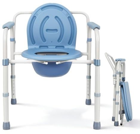 Sedia Portatile per Anziani, WC Portatile Adulti 5 Altezze Regolabili, Gabinetto Portatile Adulti, Sedia wc per Anziani con Secchio/con Braccioli per Donne Incinte Disabili Elderly（250kg）