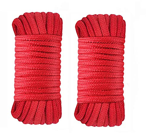 VI AI Cuerda de algodón suave de 32 pies y 10 m, 2 unidades, cuerda larga multifunción, natural, duradera, 8 mm, cuerda de algodón multiusos, cuerda de algodón grueso, 2 rojos