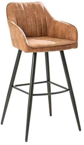 invicta INTERIOR Edler Barhocker Turin Vintage braun mit Ziersteppung Barstuhl mit Armlehne Hocker Tresenstuhl