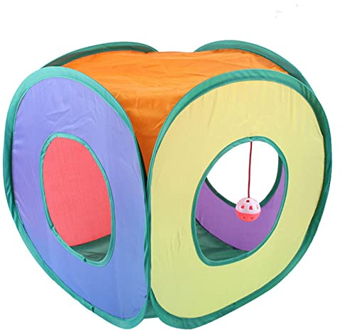 Cat Tunnel Square, Foldable Cat Cube, Foldable Cat Tent, Funny Indoor Cat House, Hide Den for Cats, Kittens, Small Dogs, Training Play, Rainbow