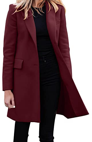 L9WEI Lång kavaj dam elegant öppen kostymjacka mode kofta oversize blazer dam vinter temperament mode kofta stretch basic knappar blazer övergångsjacka, röd, XXL