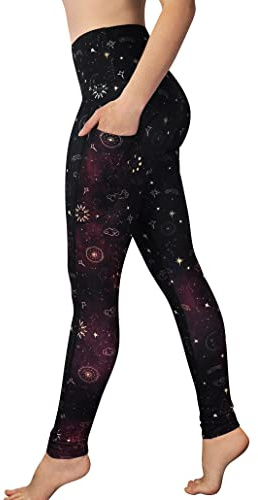 Comfy Yoga Women's Printed High Waisted Yoga Leggings | 2 Side Pockets | Soft Lightweight Workout Leggings (L/XL 12-18, Stardust)