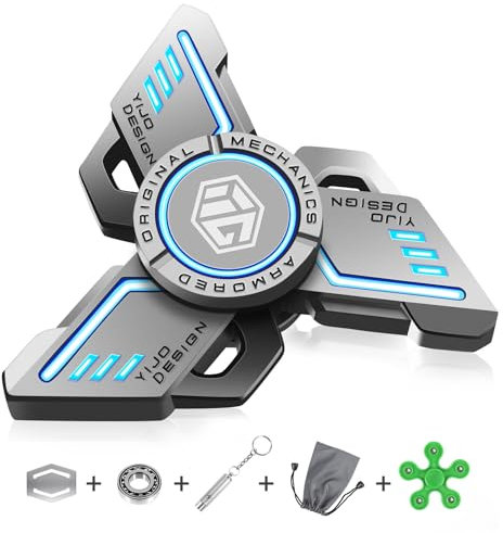 Leuchtende Fidget Spinner Metall, TGKYK Fidget Spinner Led, 3-5 Min Hochgeschwindigkeit Finger Spinner Spielzeug Anti Angst, Figetspiener für Erwachsene Dreieck - Blau