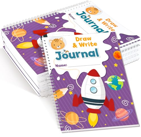 Auchq Draw and Write Journal for Kids, 10 Pack, 60 Composition Notebook Paper with Half Page Lined and Drawing Space, Sizes 10.5x8 inches, Great for Handwriting practice.