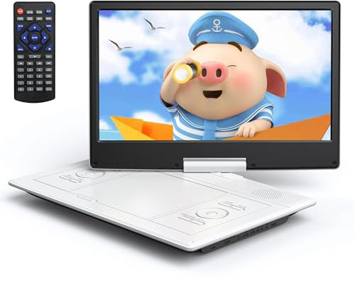 Yoton 16,9 Tragbarer DVD-Player mit 14,1 HD-Schwenkbildschirm für das Auto, 4-6 Stunden Wiedergabedauer mit Akku, intelligente Speicherwiedergabe, USB/SD-Unterstützung (Weiß)