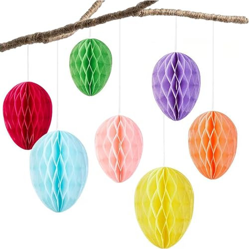 WANYIG Ostereier zum Aufhängen Wabenbälle Papier Osterdekoration Osterdeko zum Aufhängen Osterdeko Hängend Ornamente Waben Bastelset Bunte für Zuhause 7 Farben (14 Stück)