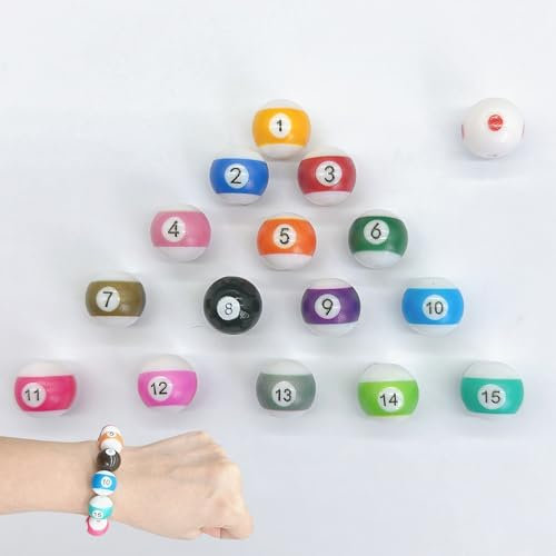 YJFY Billard-Perlen Mini Billardkugeln Billiard Buntes Billard SchlüSsel AnhäNger Set Billard Ketten ZubehöR Teile Kann zum Basteln eigener Armbänder und Handyketten verwendet Werden (16, Farbe)