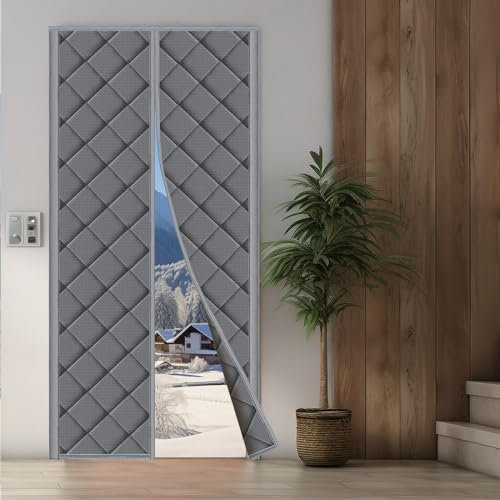 Magnetic Thermal Insulation Door Curtain,JANORS Thickened Windproof,Warm-Keeping Door Curtain,Waterproof Oxford Cloth,Closed by Magnets,Silent,Pet-Friendly,for Home, Office and Store-90×210 CM