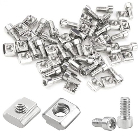 LPZMPZ 30 Stück Nutensteine M5 Set, Edelstahl T Nutenstein Nut 6 mit Schraube, Serie 2020 T-Nut-Muttern Typ B für Aluprofil, Spannpratzen, C Profil, Aluminiumprofil-Extrusionsschlitz