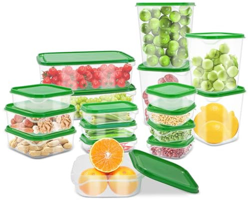 Aleker Pack of 17 Food Containers with Lids, Plastic Meal Prep Containers, BPA Free Food Prep Containers with Lids, Reusable Airtight Food Storage Boxes,Microwave,Microwave,Dishwasher & Freezer Safe