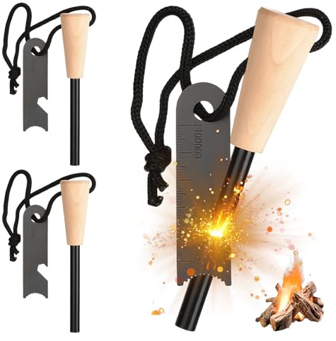 GAOUTO 3 stycken eldstål: Överlevnad eldsten, brandstartset med paracord tände, eldsten med extremt stark gnistflyg, eldstartare för camping, utomhus, bushcraft, överlevnad