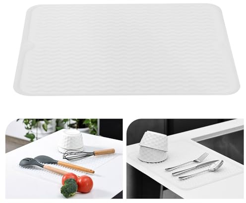 KitchenRaku Tapis d'égouttement 40 x 45 cm, vaisselle en silicone résistant à la chaleur, antidérapant, tapis d'égouttement, set de table (transparent)