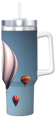 Borraccia termica a doppia parete in acciaio inox, con manico e coperchio con cannuccia