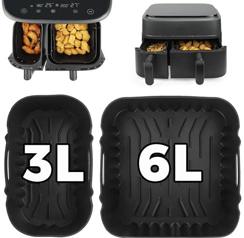 Pietuley Moule Silicone Air Fryer Philips Dual Basket Série 3000 9 Litres(6L/3L), Réutilisable Accessoires Air Fryer pour Philips Airfryer Série 5000 NA550/00, Plat pour Air Fryer Philips NA350/00