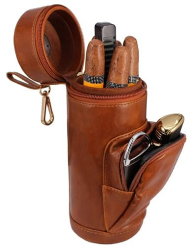 WLDOCA Humidor Portatile per sigari in Pelle, Foderato in Legno di Cedro, Custodia da Viaggio per sigari con Tasca, per trasportare Facilmente Accendino e taglierino