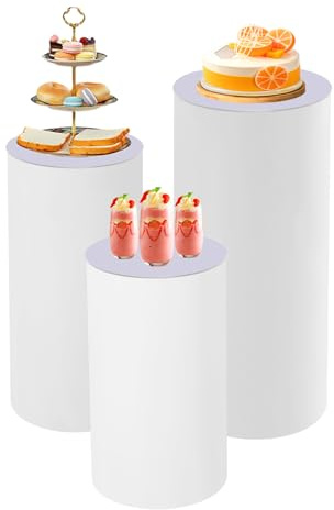 RUETERY Soporte cilíndrico, 3 unidades, soporte cilíndrico de PVC, con base estable, para joyas, flores, velas, tartas, exhibición de postres