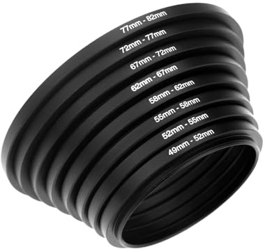 Set di 9 adattatori per filtri, 9 pezzi, compatibili con Canon Nikon Sony Sigma Tamron, obiettivo fotocamera, filtro in metallo, anelli Step Up 37-49-52-55-58-62-67-72-77-82 mm