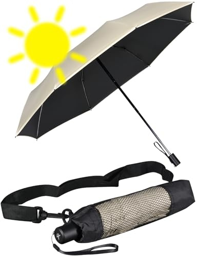 iX-brella City Trekking Ombrello parasole con bastone extra lungo con protezione UV e calore, Beige-nero, protezione dai raggi UV, dal calore, 98 cm, Ombrello tascabile apribile