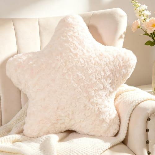 Guaginmy Sternkissen, Beige Sternform Kissen Kuschelkissen, Niedlich Zierkissen Aesthetic, Plüsch Star Throw Pillow für Wohnzimmer Sofa Kind Schlafzimmer Bett, Geschenk 35x35 cm