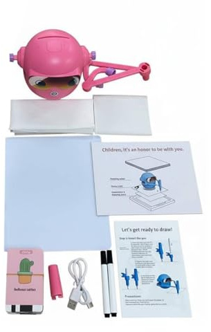 Qectial Robot de Dessin pour Enfants Jouet Éducatif Robot Tutoriel Cartes Guide Apprentissage Interactif avec Reconnaissance Rapide et Bras Automatiques, Rose, sans Stylos