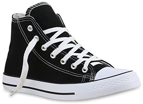 stiefelparadies Damen Sneakers High Top Sportschuhe Stoffschuhe Freizeit Schuhe 138762 Schwarz Brooklyn 38 Flandell
