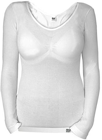 HEAT HOLDERS - Ladies Winter Warm Cotton Thermal Underwear Long Sleeve Top Vest (S/M (32-38 Bust), White)