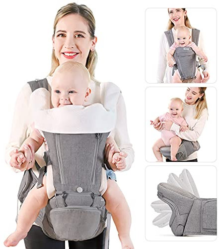 Viedouce babytrage mit Hüftsitz , Ergonomische Babytrage Neugeborene mit Lendenwirbelstütze,Baby Carrier mit 5 Verstellbaren Winkeleinstellungen für Neugeborene von 3 - 36 Monaten (3 - 20 kg)