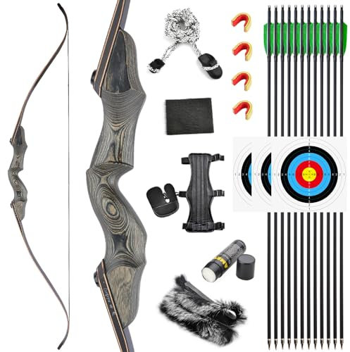 SHARROW Takedown Recurve Bogen 60 Zoll Jagdbogen Erwachsene Sportbogen 25-60lbs Traditionell Holzbogen Longbogen (Typ 2, 60lbs)