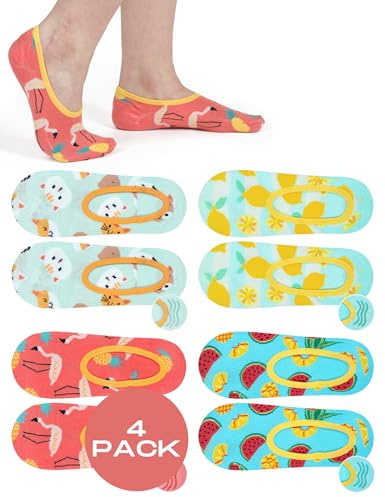 soxo Colores Calcetines Invisibles Mujer Socks Cortos Algodon Pinkies Divertidos 35-40 4 Pares