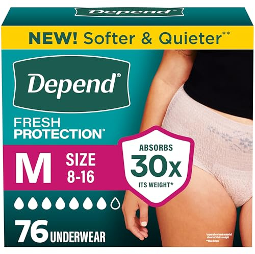 Depend Fresh Protection Adult Diapers for Women, Medium, 76 Count