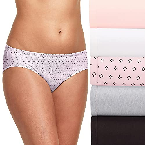 Hanes womens Ultimate Hipster Moisture-Wicking 5-Pack Briefs Underwear, Ballerina Slipper Heather, White, Quad Dots, Concrete Heather, Black, 8