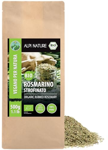 Alpi Nature Rosmarin Torkad BIO 500g, Torkade och Gnidade Rosmarinblad, Rosmarin för Matlagning