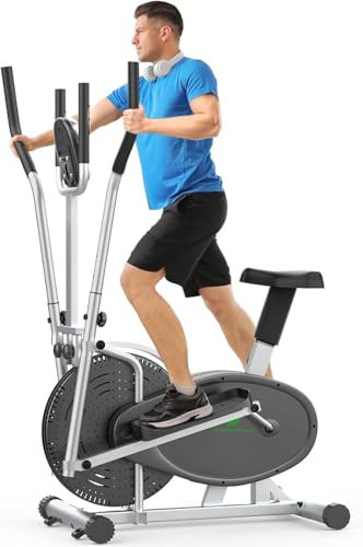 Cross Trainer für zu Hause Neezee Crosstrainer Pro 2-in-1 Ellipsentrainer mit magnetischem Widerstand, Sitz, intelligentem LCD-Display, einfacher Aufbewahrung, Transportrollen bis zu 120 kg (Silber)