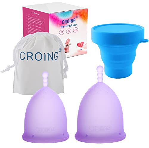CROING 𝗖𝗼𝗽𝗽𝗲𝘁𝘁𝗮 𝗠𝗲𝘀𝘁𝗿𝘂𝗮𝗹𝗲 Coppetta Mestruale 2 Pezzi (Viola)