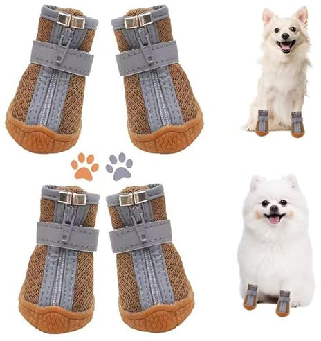 Dog Shoes for Small Dogs, Puppy Dog Boots & Paw Protector for Winter Snow Day, Summer Hot Pavement, Waterproof in Rain Weather, Ourdoor Hiking, Indoor Hardfloors with Anti Slip Sole 4PCS/Set